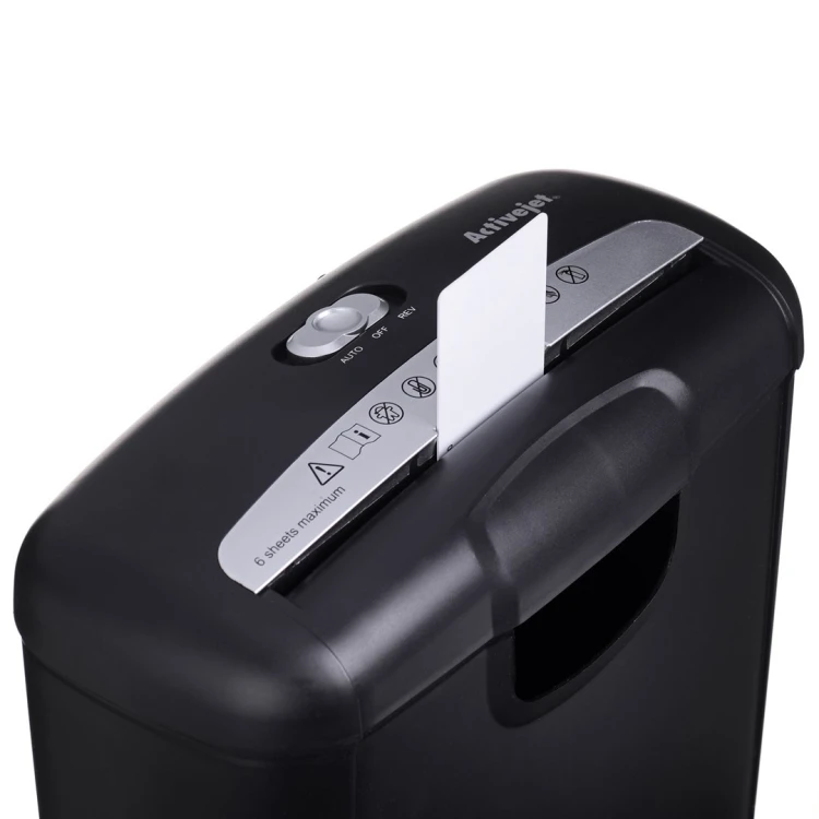Activejet Niszczarka ASH-0601S, P-2, 10 l, pasek 6 mm, 6 kartek, czarna.