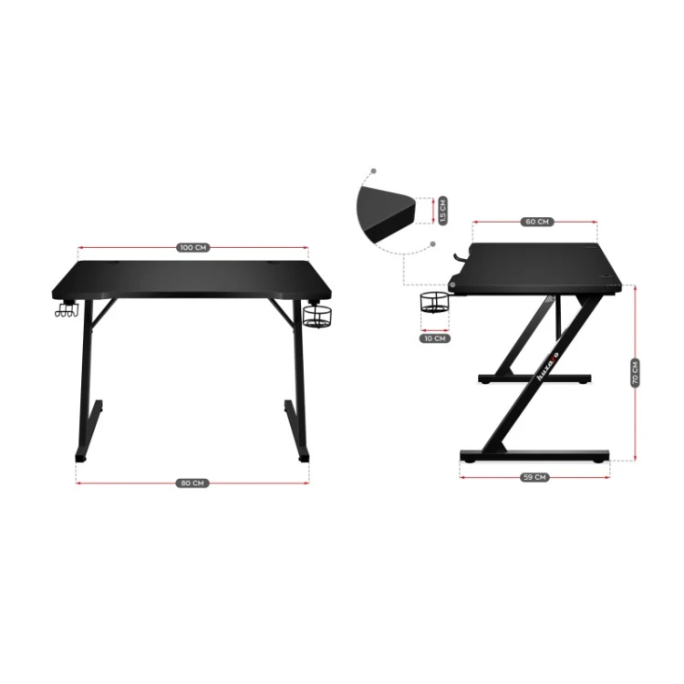 Biurko gamingowe Hero 1.8 Black 100 cm
