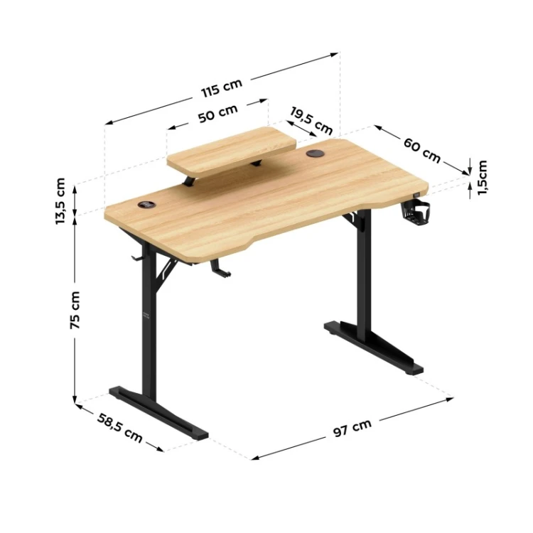 Biurko komputerowe z półką Leader 5.1 Oak 115 cm