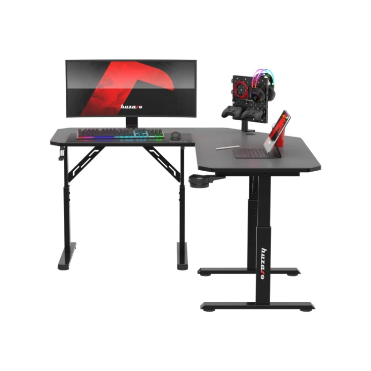 Biurko gamingowe narożne z regulacją Hero 7.3 Black 140 cm