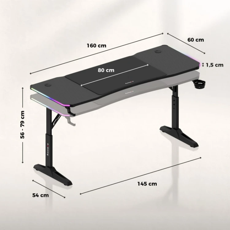 Biurko gamingowe Hero 4.6 RGB Black 160 cm