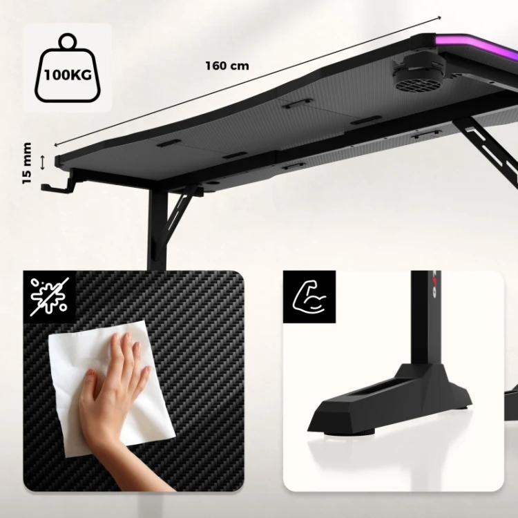 Biurko gamingowe Hero 4.6 RGB Black 160 cm