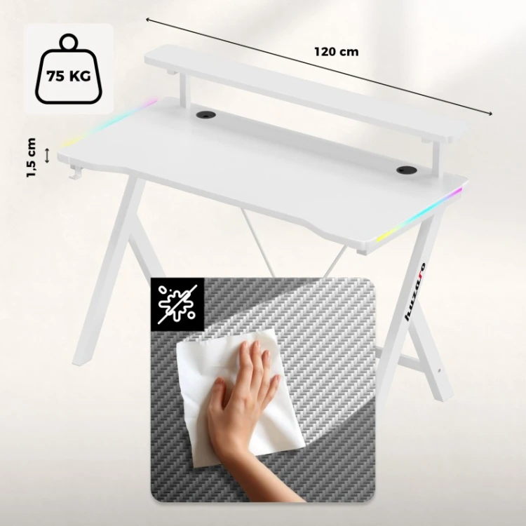 Biurko gamingowe Hero 1.9 RGB White 120 cm