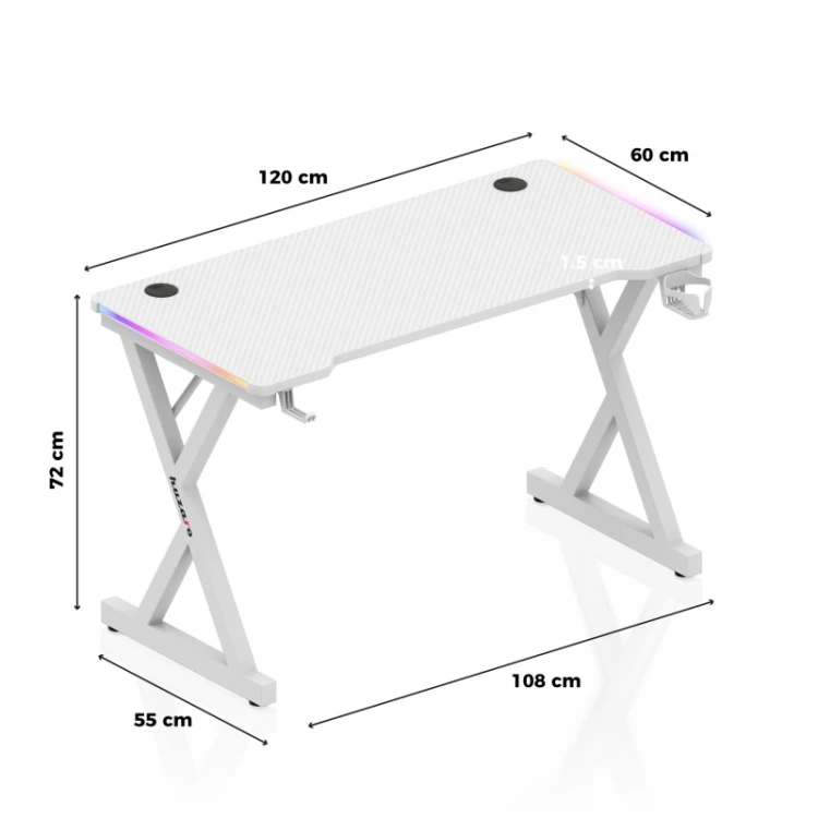 Biurko gamingowe Hero 2.3 RGB White 120 cm