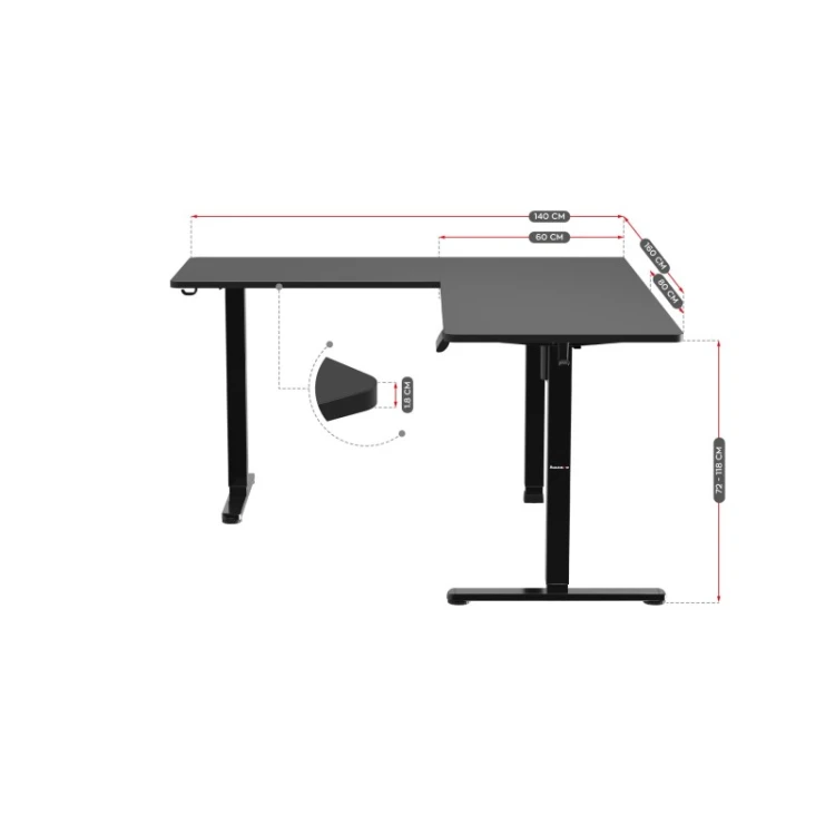 Biurko gamingowe narożne elektryczne Hero 9.5 Black 160 cm