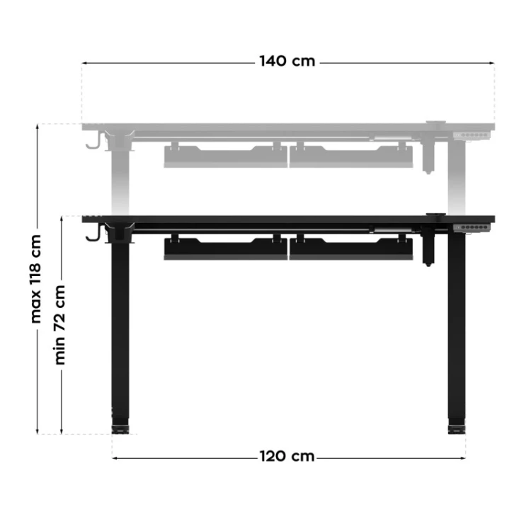 Biurko gamingowe elektryczne Hero 8.7 RGB Black 140 cm