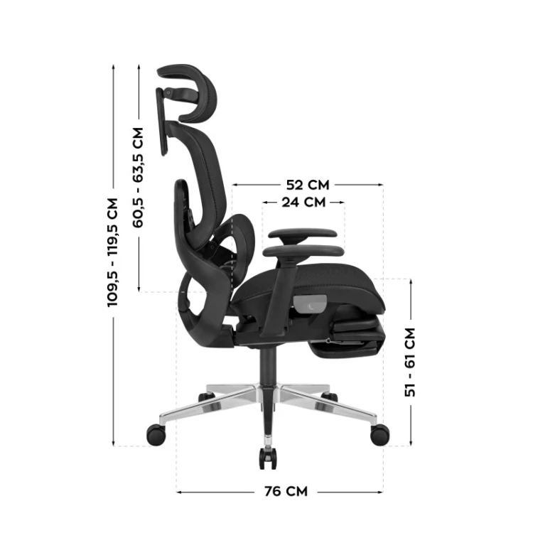 Fotel ergonomiczny z podnóżkiem Expert 9.3 Black