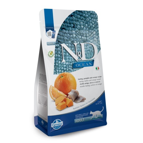 FARMINA N&D Ocean Herring, Pumpkin & Orange Adult - sucha karma dla kota - 1,5kg