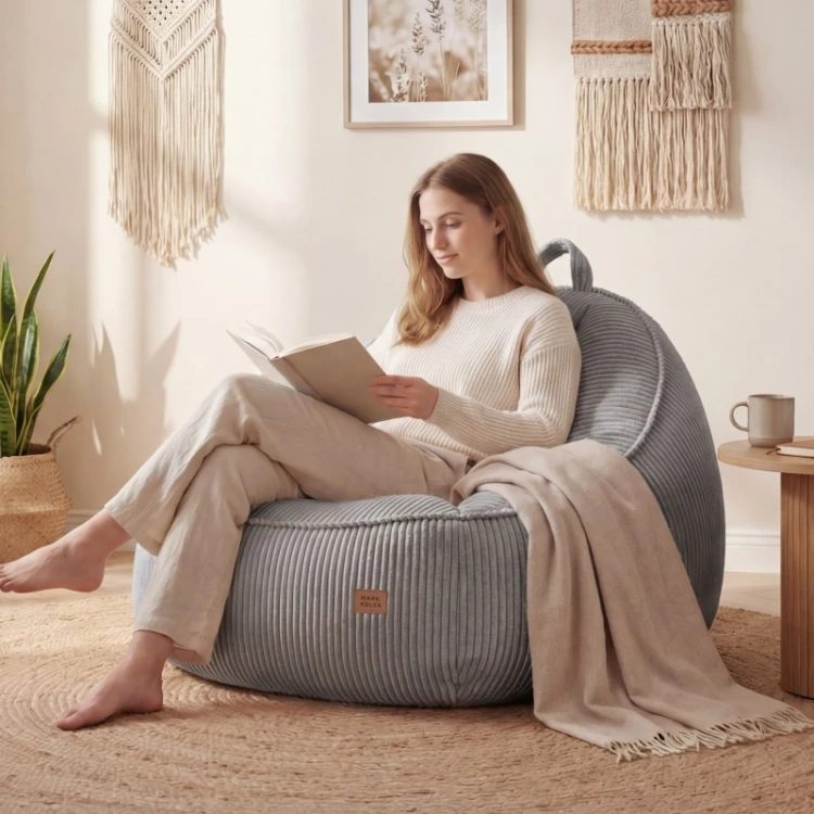 Fotel pufa z oparciem sztruksowa Comfy 4.0 Grey