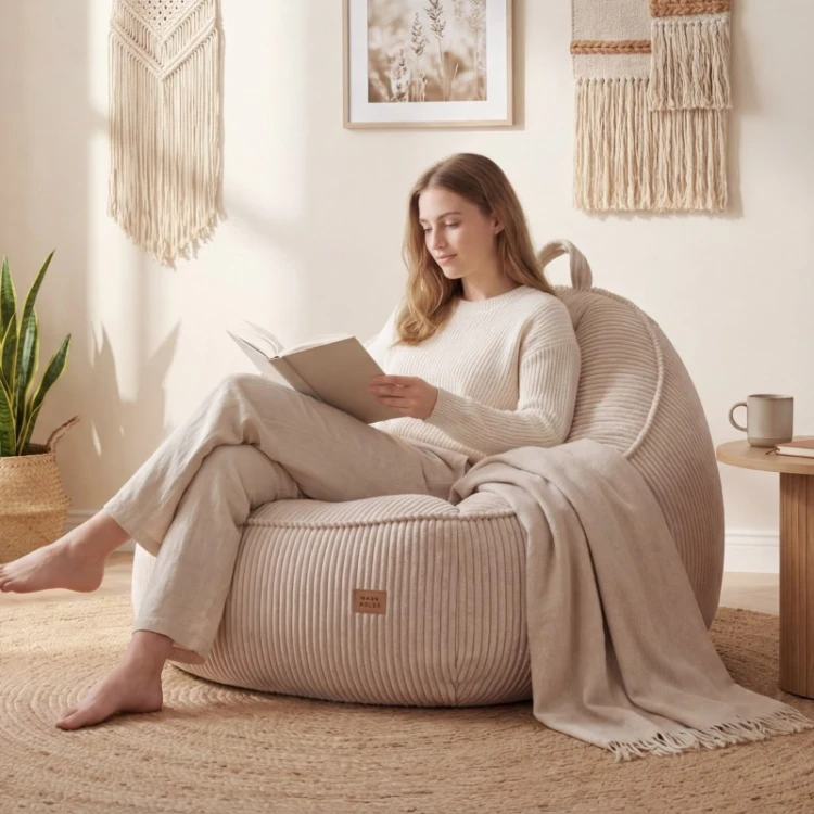 Fotel pufa z oparciem sztruksowa Comfy 4.0 Beige