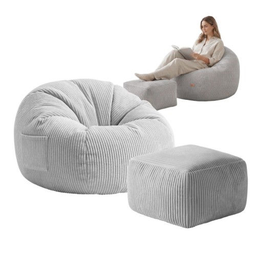 Fotel pufa sztruksowa z podnóżkiem Comfy 3.0 Grey