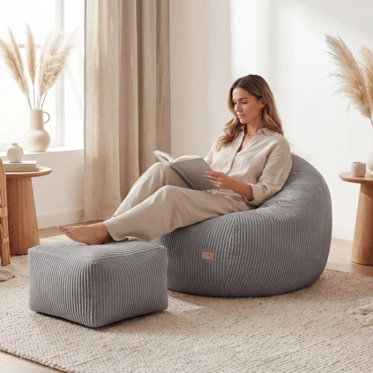 Fotel pufa sztruksowa z podnóżkiem Comfy 3.0 Grey