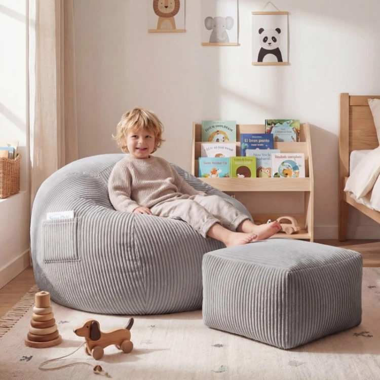 Fotel pufa sztruksowa z podnóżkiem Comfy 3.0 Grey