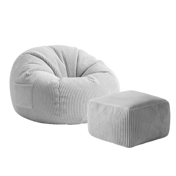 Fotel pufa sztruksowa z podnóżkiem Comfy 3.0 Grey