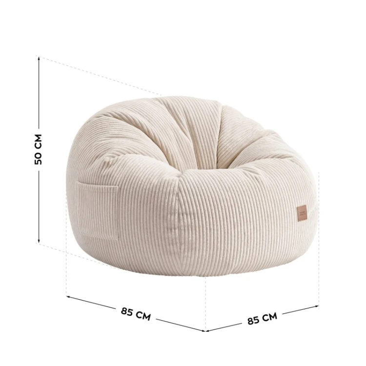 Fotel pufa sztruksowa z podnóżkiem Comfy 3.0 Beige