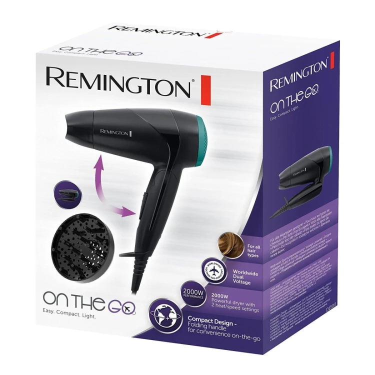 Suszarka do włosów REMINGTON Compact On The Go D1500 (2000W; kolor czarny)
