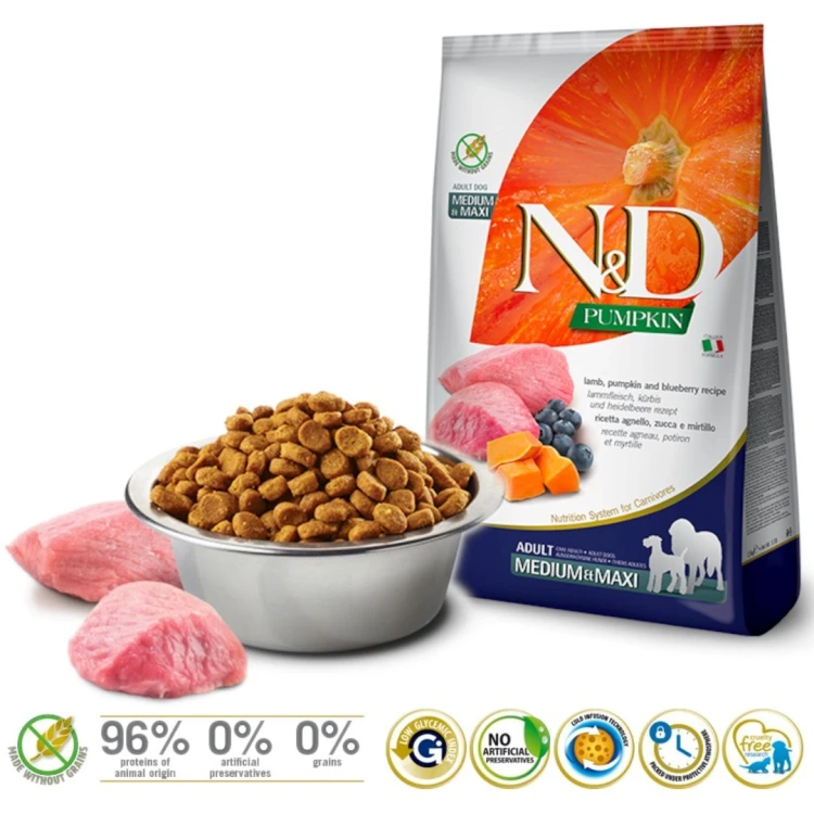 FARMINA N&D Pumpkin Lamb & Blueberry Adult Medium & Maxi - sucha karma dla psa - 12kg
