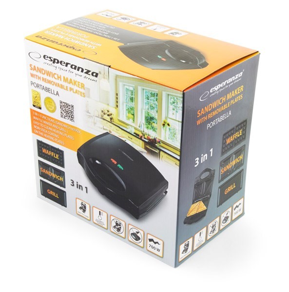 Opiekacz do kanapek Esperanza Portabella EKT006K (700W; kolor czarny)