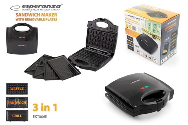 Opiekacz do kanapek Esperanza Portabella EKT006K (700W; kolor czarny)