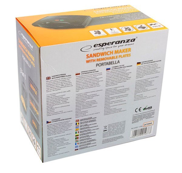 Opiekacz do kanapek Esperanza Portabella EKT006K (700W; kolor czarny)