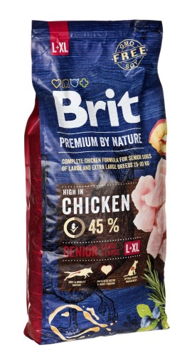 BRIT PREMIUM BY NATURE Senior L-XL - sucha karma z kurczakiem dla psów starszych ras dużych i olbrzymich - 15 kg