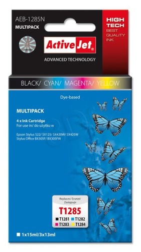 Activejet AEB-1285N Tusz (zamiennik Epson T1281, T1282, T1283, T1284; Supreme; 1 x 15 ml, 3 x 13 ml; czarny, czerwony, niebieski, żółty)