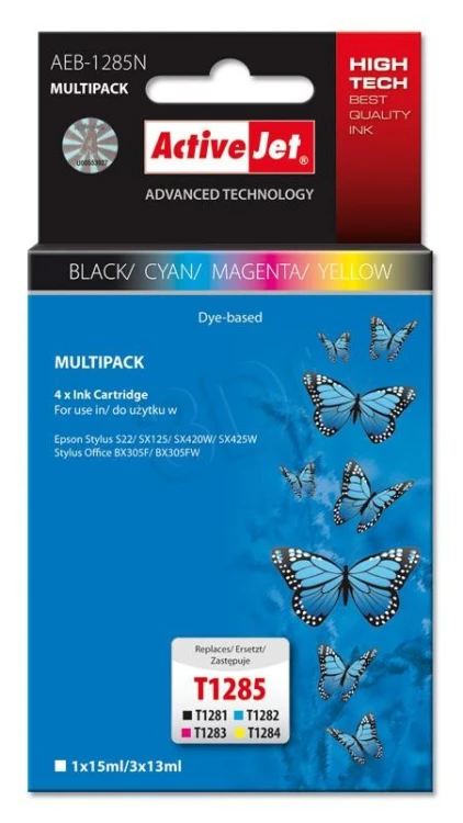 Activejet AEB-1285N Tusz (zamiennik Epson T1281, T1282, T1283, T1284; Supreme; 1 x 15 ml, 3 x 13 ml; czarny, czerwony, niebieski, żółty)