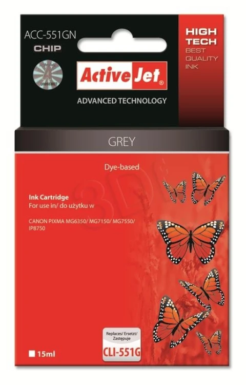 Activejet ACC-551GN Tusz (zamiennik Canon CLI-551G; Supreme; 15 ml; szary)