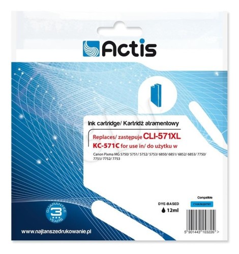 Actis KC-571C Tusz (zamiennik Canon CLI-571C; Standard; 12 ml; niebieski)