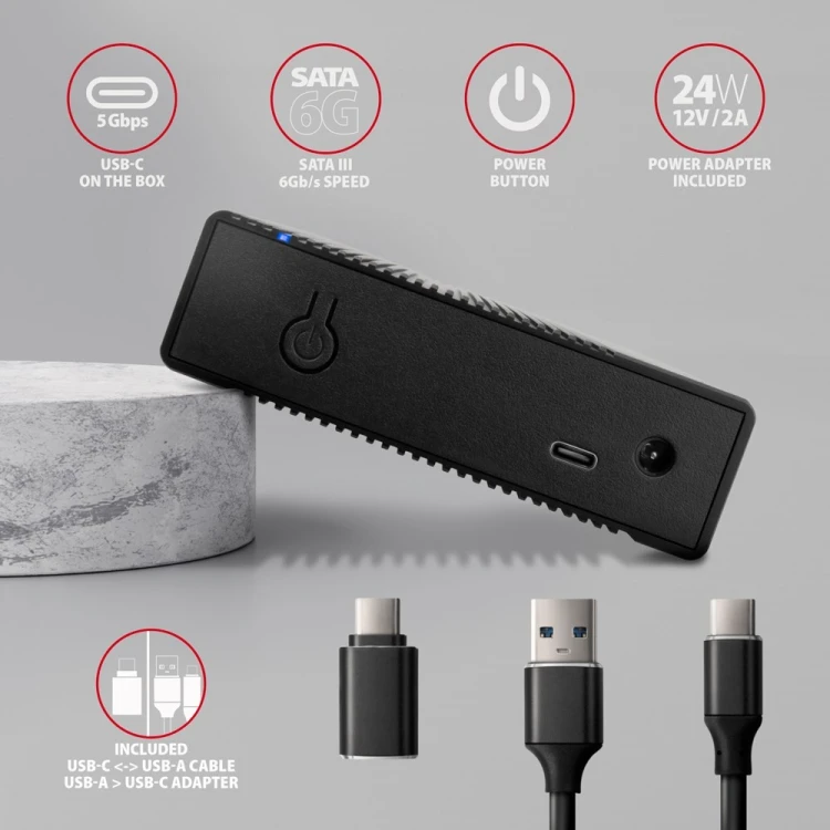 AXAGON EE35-GTR USB-C 3.2 Gen 1 - SATA 6G, Obudowa Zewnętrznego Dysku Twardego 3.5", Ryflowana - Czarna