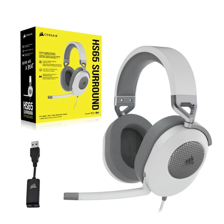 Corsair HS65 SURROUND Zestaw słuchawkowy Przewodowa Ręczny Gaming Biały