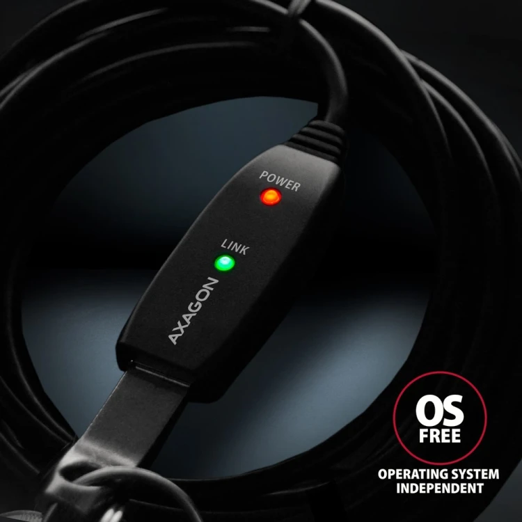 Kabel Axagon ADR-220 USB 2.0 A-M -> A-F active extension/repeater cable 20m Czarny