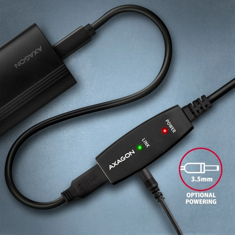 Kabel Axagon ADR-220 USB 2.0 A-M -> A-F active extension/repeater cable 20m Czarny