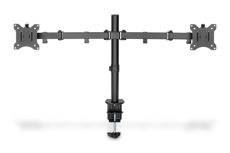 DIGITUS UCHWYT BIURKOWY PODWÓJNY Z ZACISKIEM 2XLCD MAX. 32" MAX. OBCIĄŻENIE 2X 8KG UCHYLNO-OBROTOWY CZARNY DA-90400