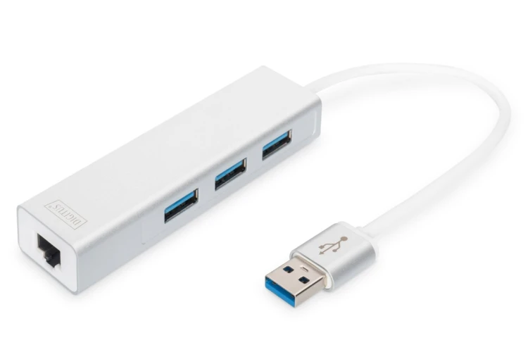 HUB 3-portowy USB 3.0 SuperSpeed z LANGigabit LAN adapter, aluminium