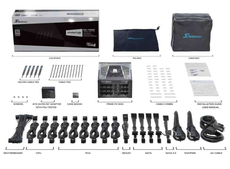 Seasonic ATX3-PRIME-PX-1600 moduł zasilaczy 1600 W 20+4 pin ATX ATX Czarny