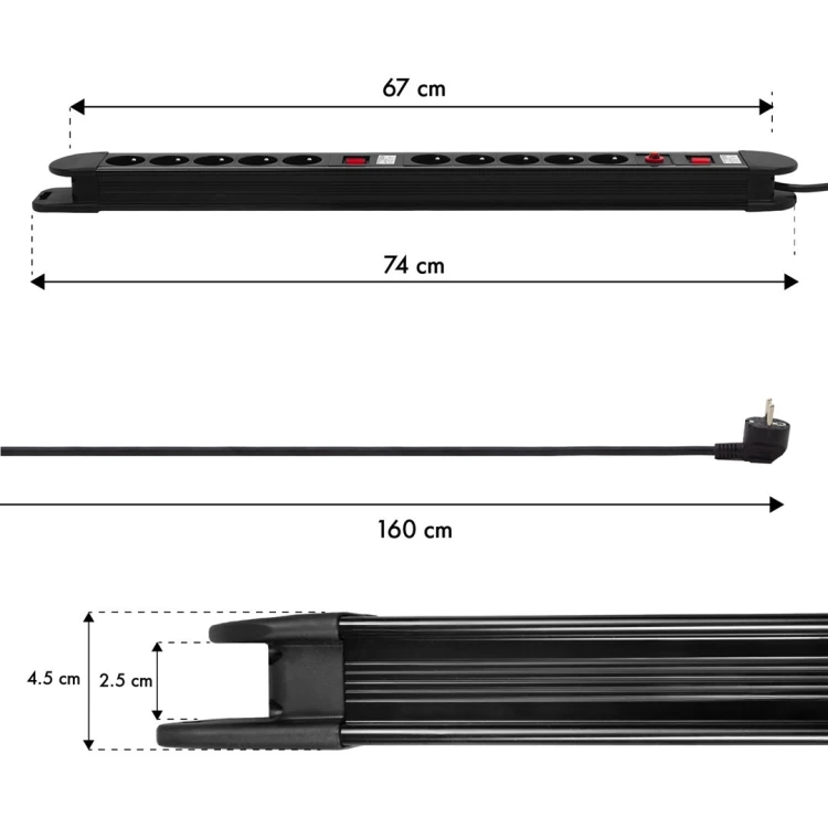 MACLEAN LISTWA ZASILAJĄCA 10 GNIAZD 3680W MCE10