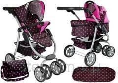 Wózek dla lalek Alice 7706 Spacerówka 2w1 Torba Gondola Czarno-Różowy