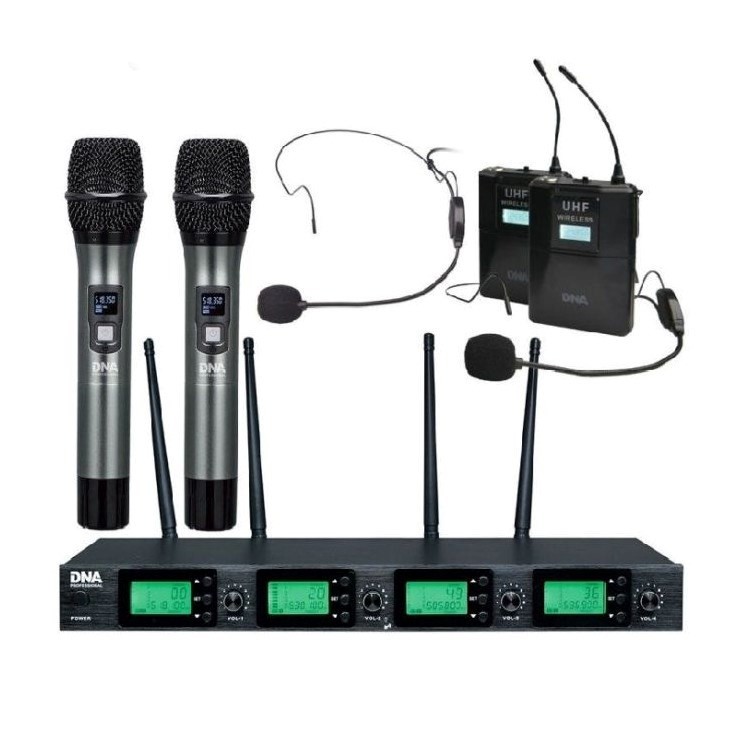 DNA RV-4 - Mikrofon bezprzewodowy 4x nadajnik doręczny + odbiornik, pasmo UHF 518-542 MHz