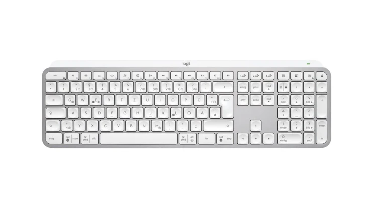 Klawiatura Logitech MX Keys S 920-011566 RF Wireless + Bluetooth QWERTZ Niemiecki Aluminium, Biała