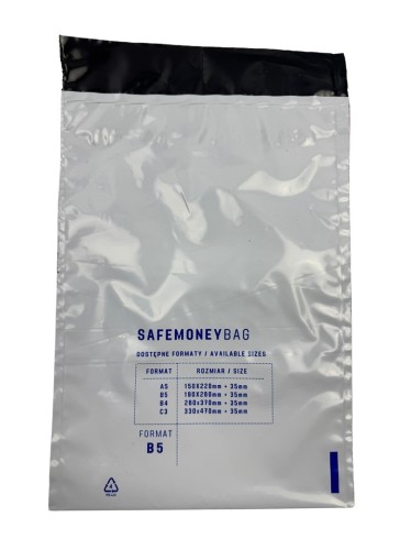 SAFEMONEYBAG Koperty bezpiecznie depozytowe transparent B5 190mmx260mm+35mm 100 szt w opakowaniu