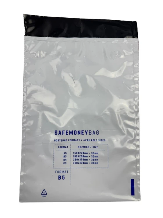 SAFEMONEYBAG Koperty bezpiecznie depozytowe transparent B5 190mmx260mm+35mm 100 szt w opakowaniu