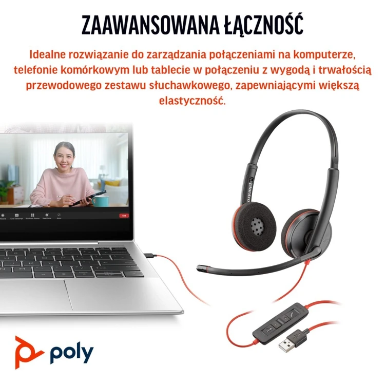 Poly Blackwire 3220 Stereo USB-C Headset +USB-C/A Adapter (Bulk)