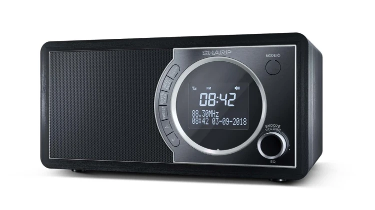 Osobisty cyfrowy czarny radio Sharp DR-450, stal nierdzewna