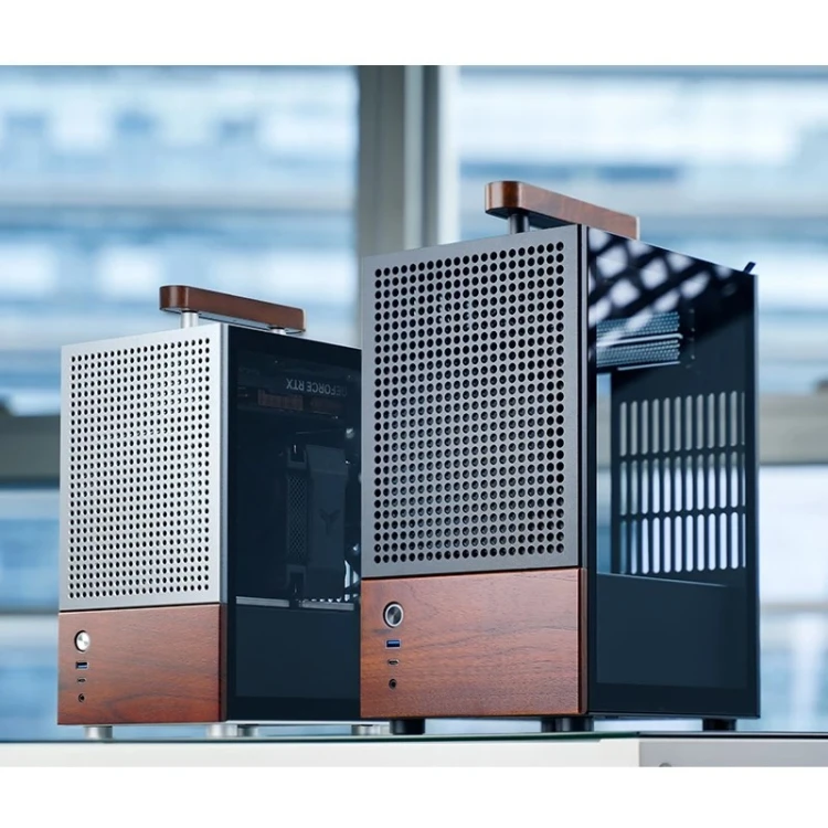 Obudowa Jonsbo T6, Mini-Tower, Mini-ITX, Tempered Glass, Holz - czarna