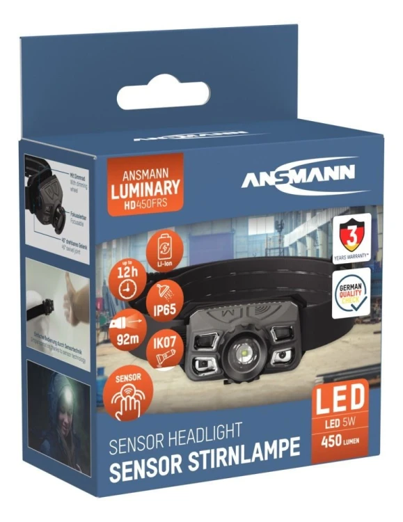 Latarka czołowa Ansmann priekiniu žibintu HD450FRS Li-Ion, USB-C 1600-0528