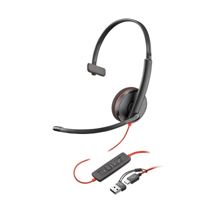 Poly Blackwire 3210 Monaural USB-C Headset +USB-C/A Adapter