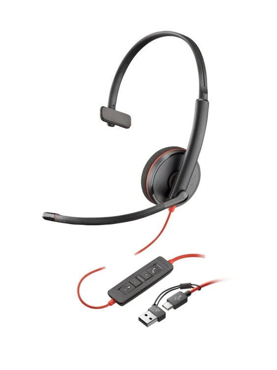 Poly Blackwire 3210 Monaural USB-C Headset +USB-C/A Adapter