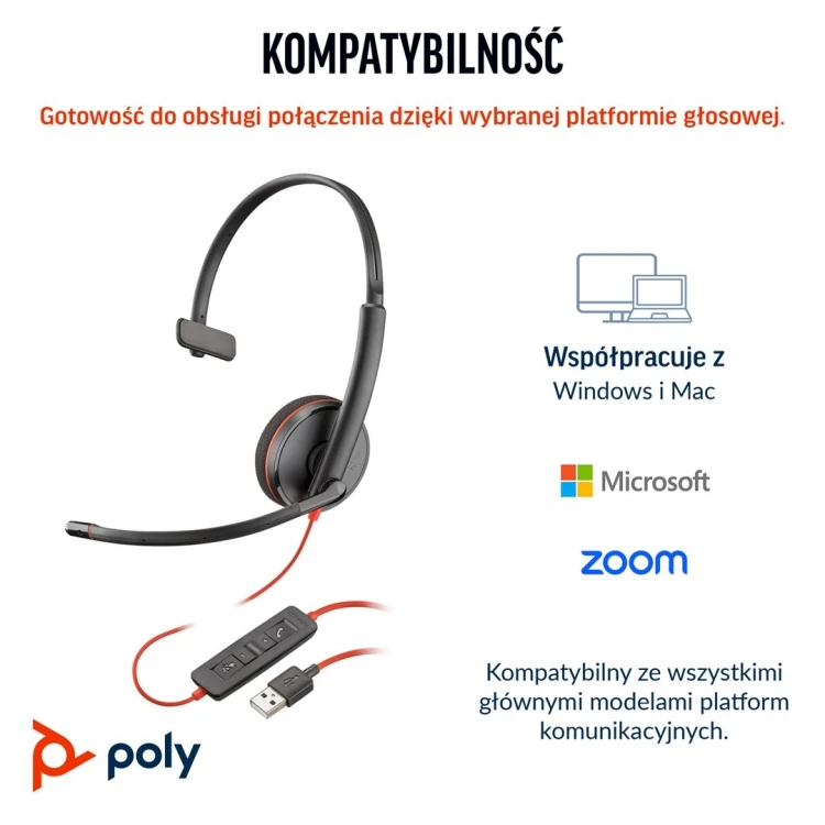 Poly Blackwire 3210 Monaural USB-C Headset +USB-C/A Adapter