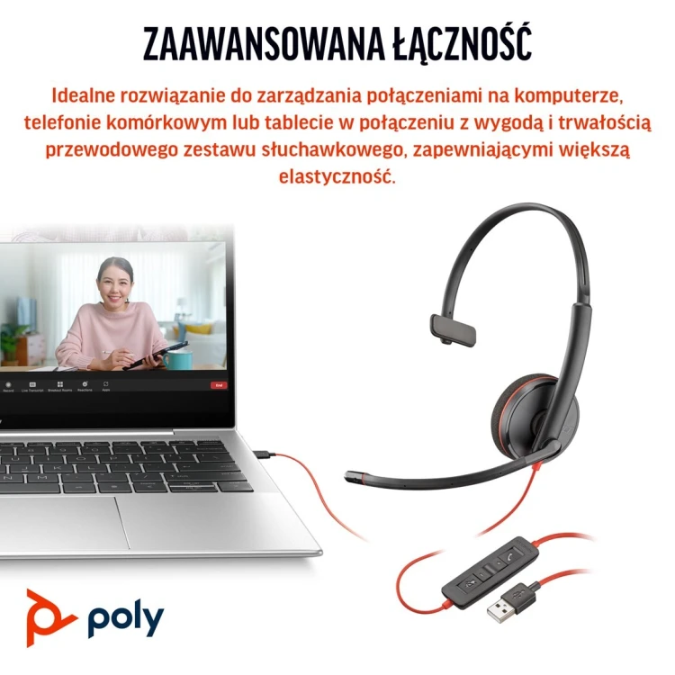 Poly Blackwire 3210 Monaural USB-C Headset +USB-C/A Adapter